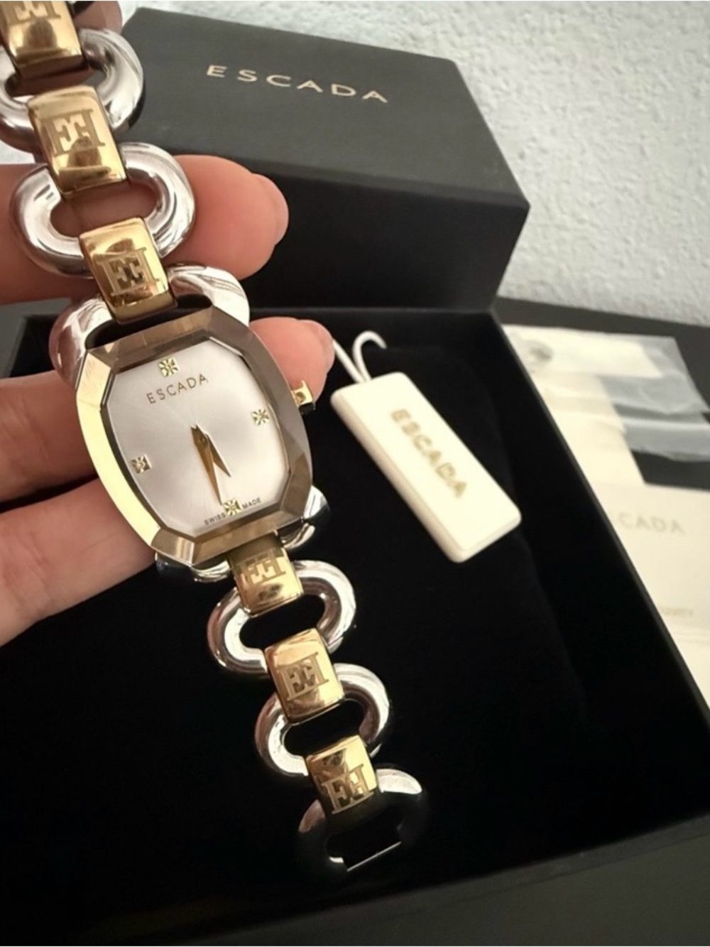 Escada Two-Tone Gold and Silver Link Bracelet Watch with White Dial - Picture 7 of 14